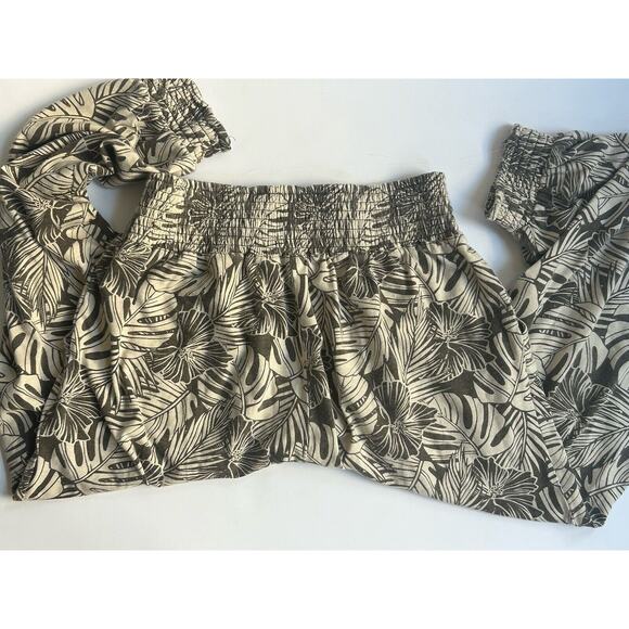 Pact Women's Small Beige Black Palm Print Organic Cotton Pull On Jogger Pants S - Picture 4 of 11